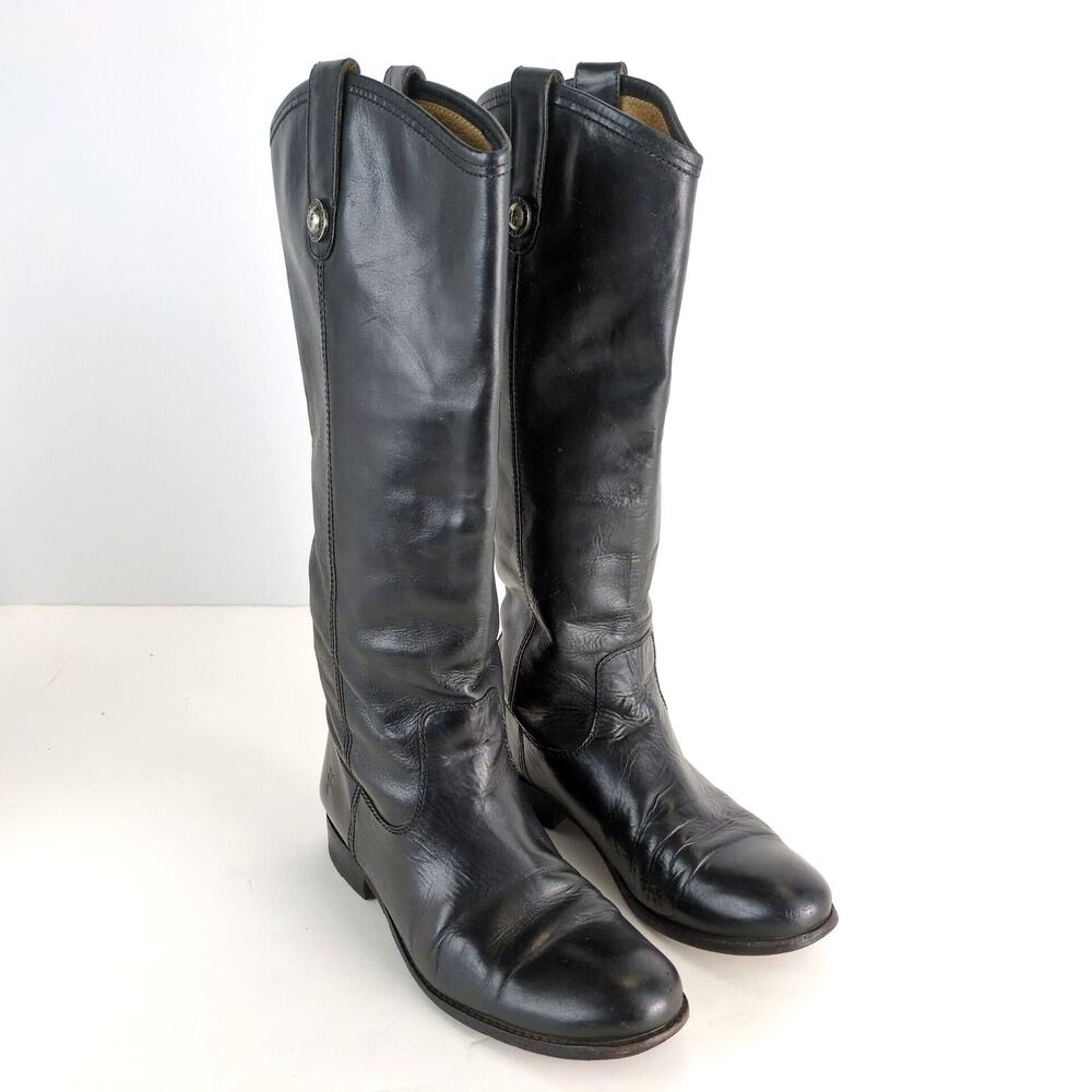 Frye Melissa Button‎ Tall Riding Boots Women's 7.5 Black Leather Equestrian $349